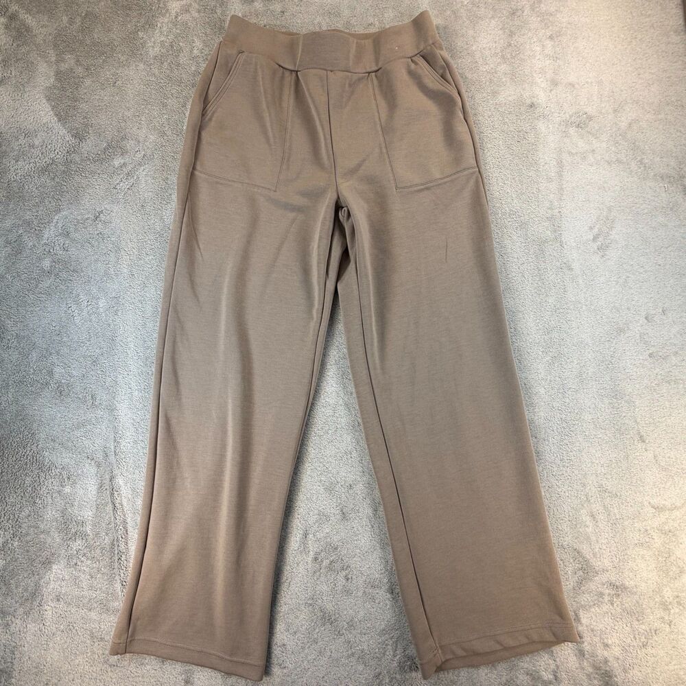 Mondetta Women’s Wide Leg Lounge Pants Taupe Tencel Blend Pull-On Style M